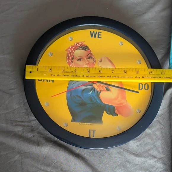 Rosie-Inspired 'We Can Do It' Wall Clock - Yellow & Blue - Picture 2 of 3